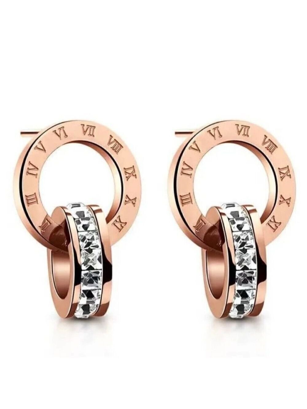 Round Letter Stainless Steel Plating Zircon Earrings